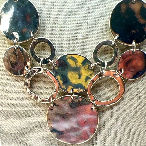 Silver Tone Circle Pendant Necklace & Link Bracelet Set.  N38 - Picture 8 of 15